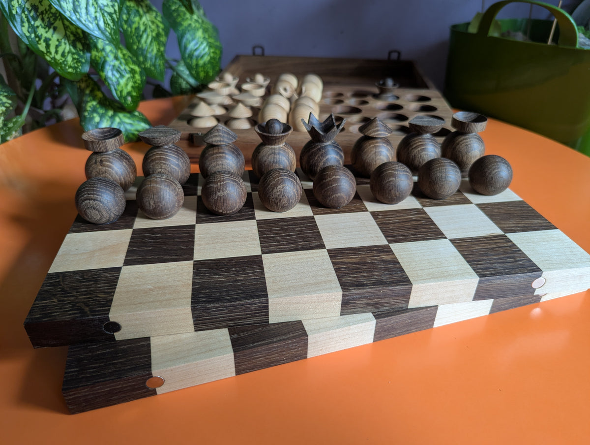 Modern minimalist chess set, 2022, Ukraine. Handmade wooden chess