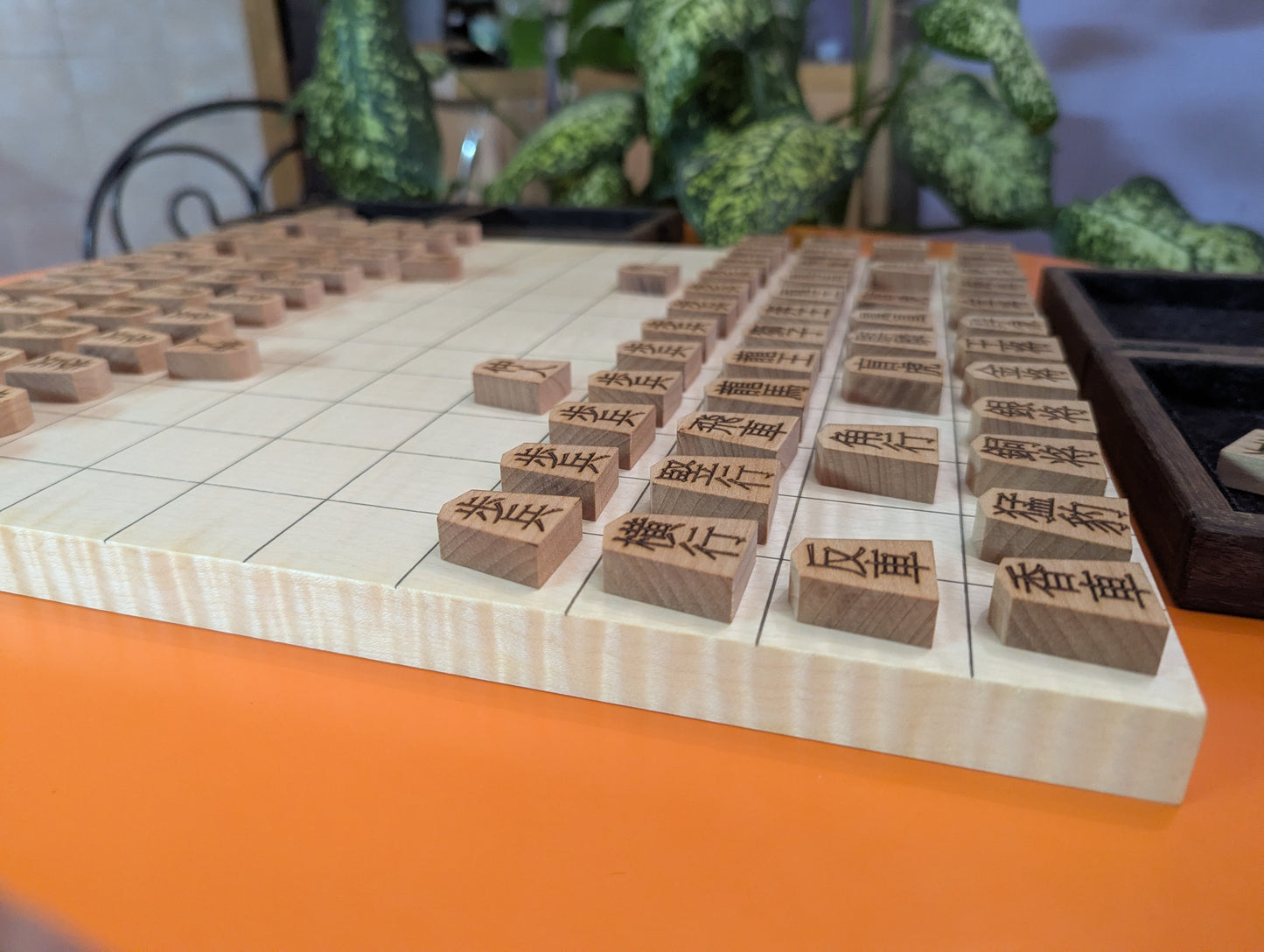 Foldable Chu Shogi game set. Handmade borderless solid Maple Middle Shogi