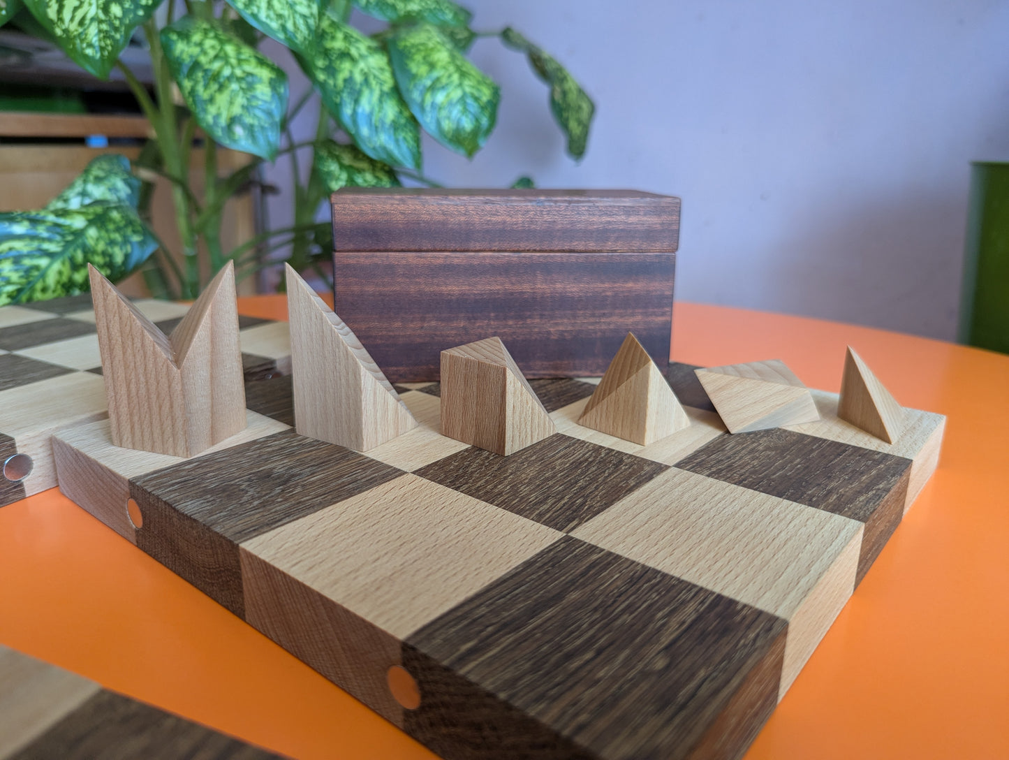 Cubic Chess Set by Charles O. Perry. Handmade wooden reproduction