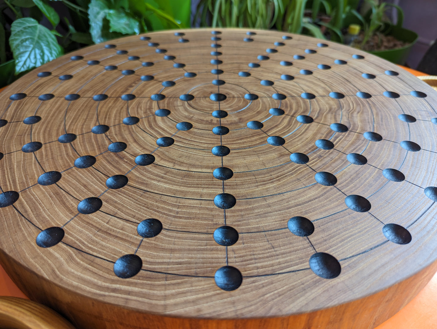 Handmade Fidchell game set. 18.75" round solid elm board