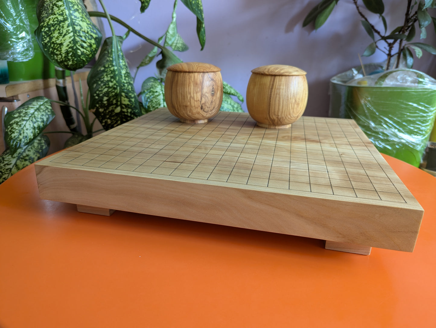 Full Goban solid wood hand carved 19x19 game Go board. Hardwood board
