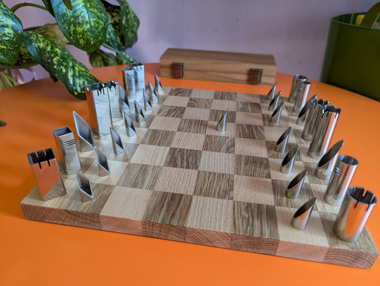 2.3" King Handmade Stainless Steel Chess Set. Square vs Round