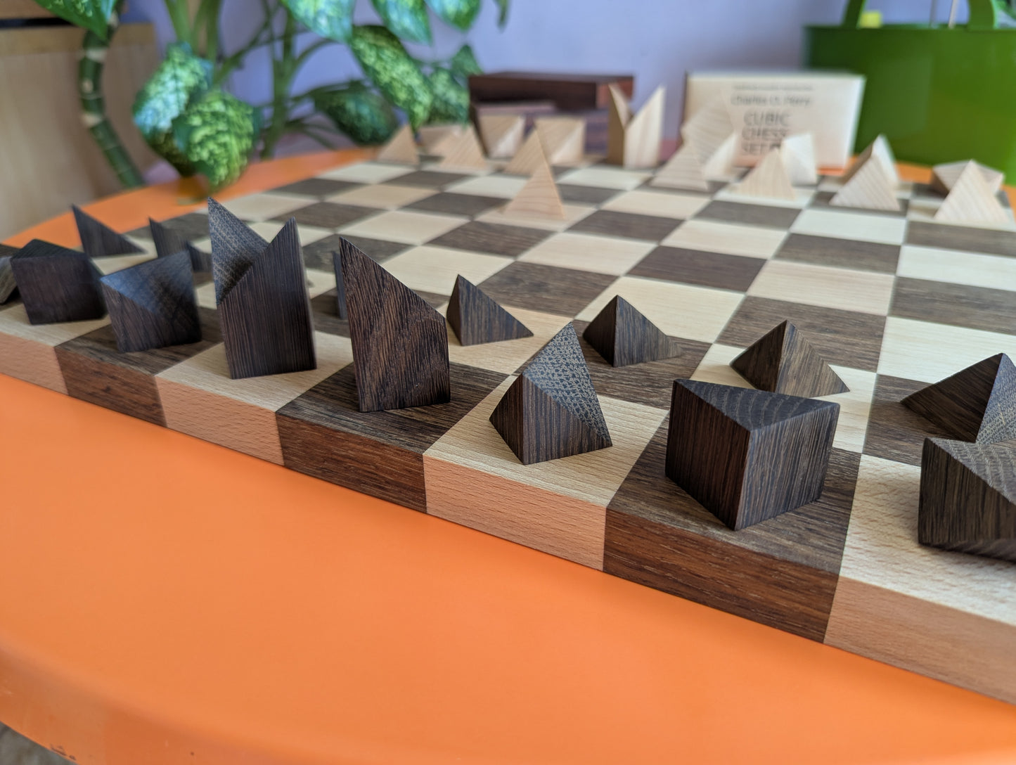 Cubic Chess Set by Charles O. Perry. Handmade wooden reproduction