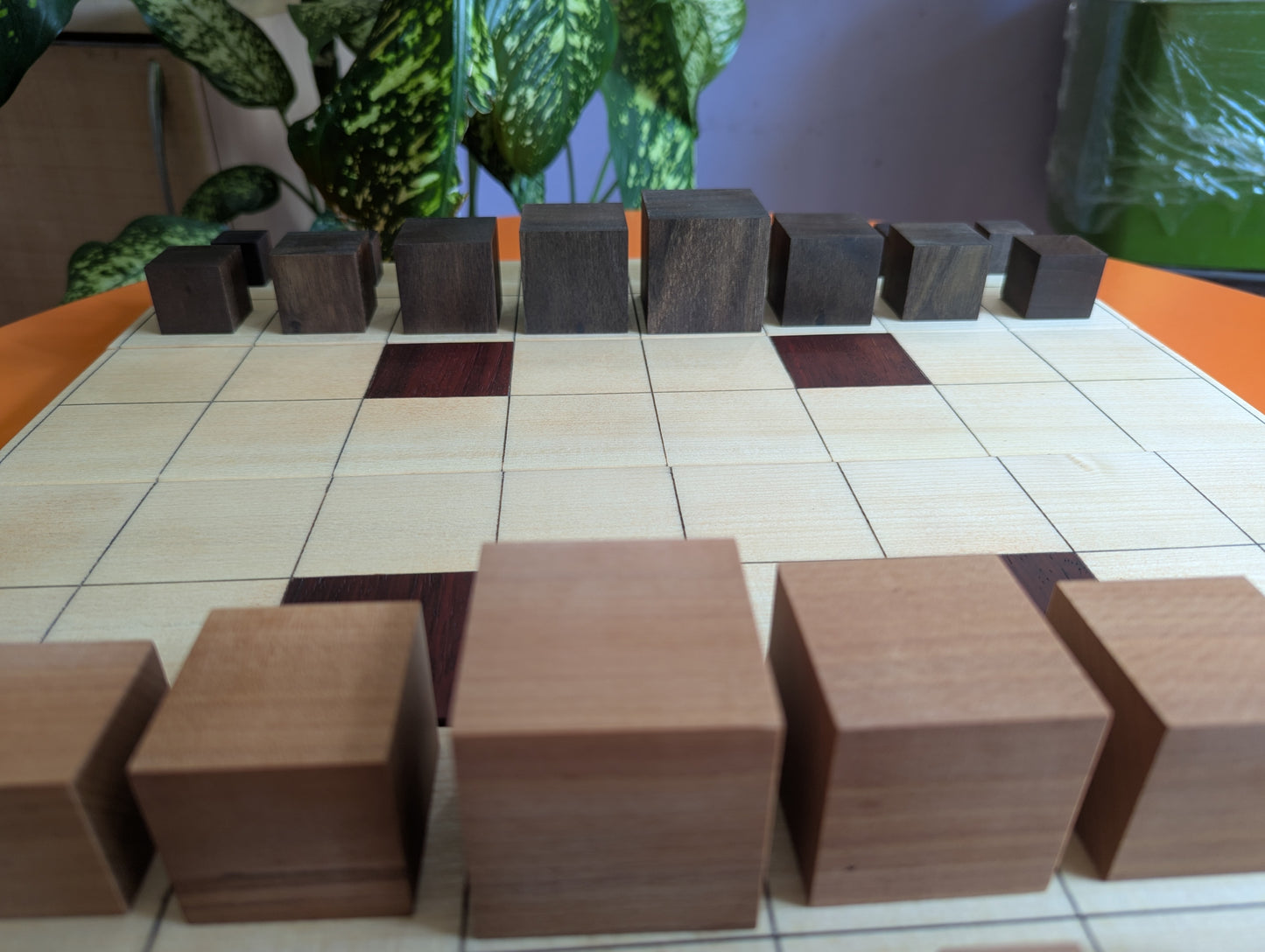 Abstract Cubic Arimaa set. Handmade foldable wooden game set