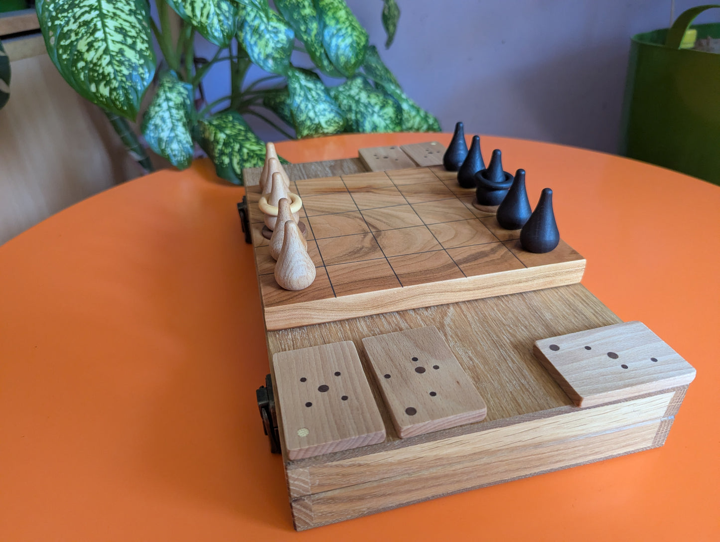 Compact wooden Onitama game set. Hardwood wood tiles. Martial arts game.