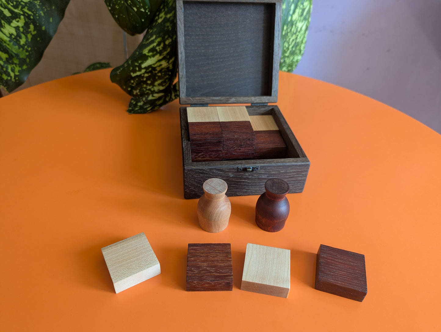 Handmade Wooden Volterra game set. Sucupira wood and Maple wood.