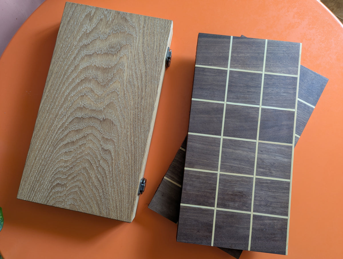 Foldable wooden Tak game set. 14" Walnut wood board