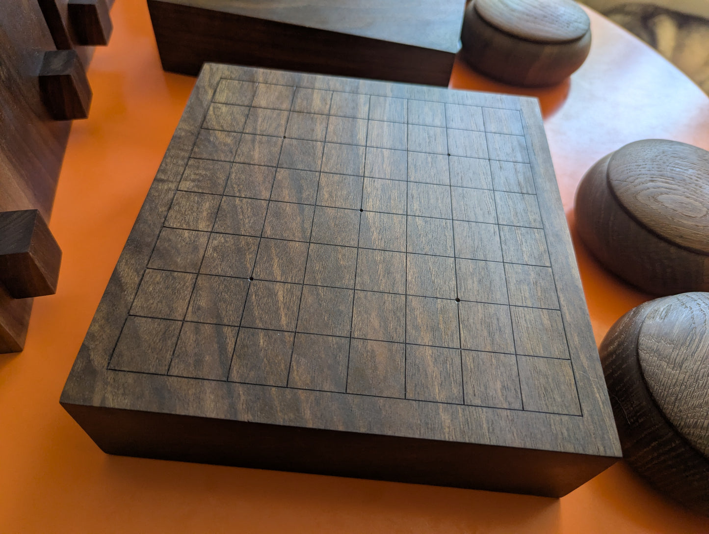 Solid walnut 9x9 Goban. Hand carved game Go board