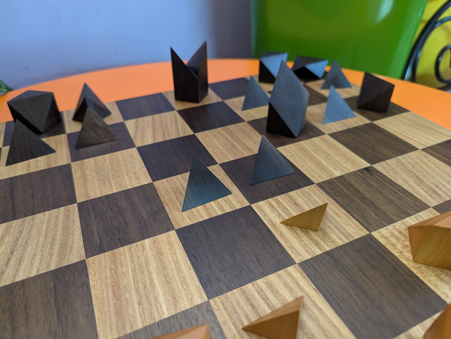 Cubic Chess Set by Charles O. Perry. Handmade wooden reproduction