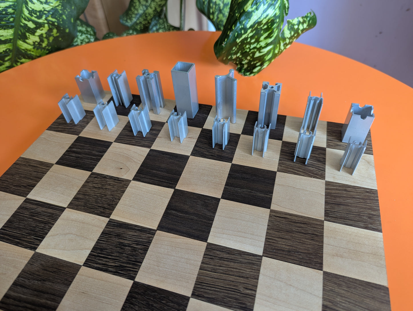 Handmade compact Aluminium Chess Set with Wooden chessboard/boxes