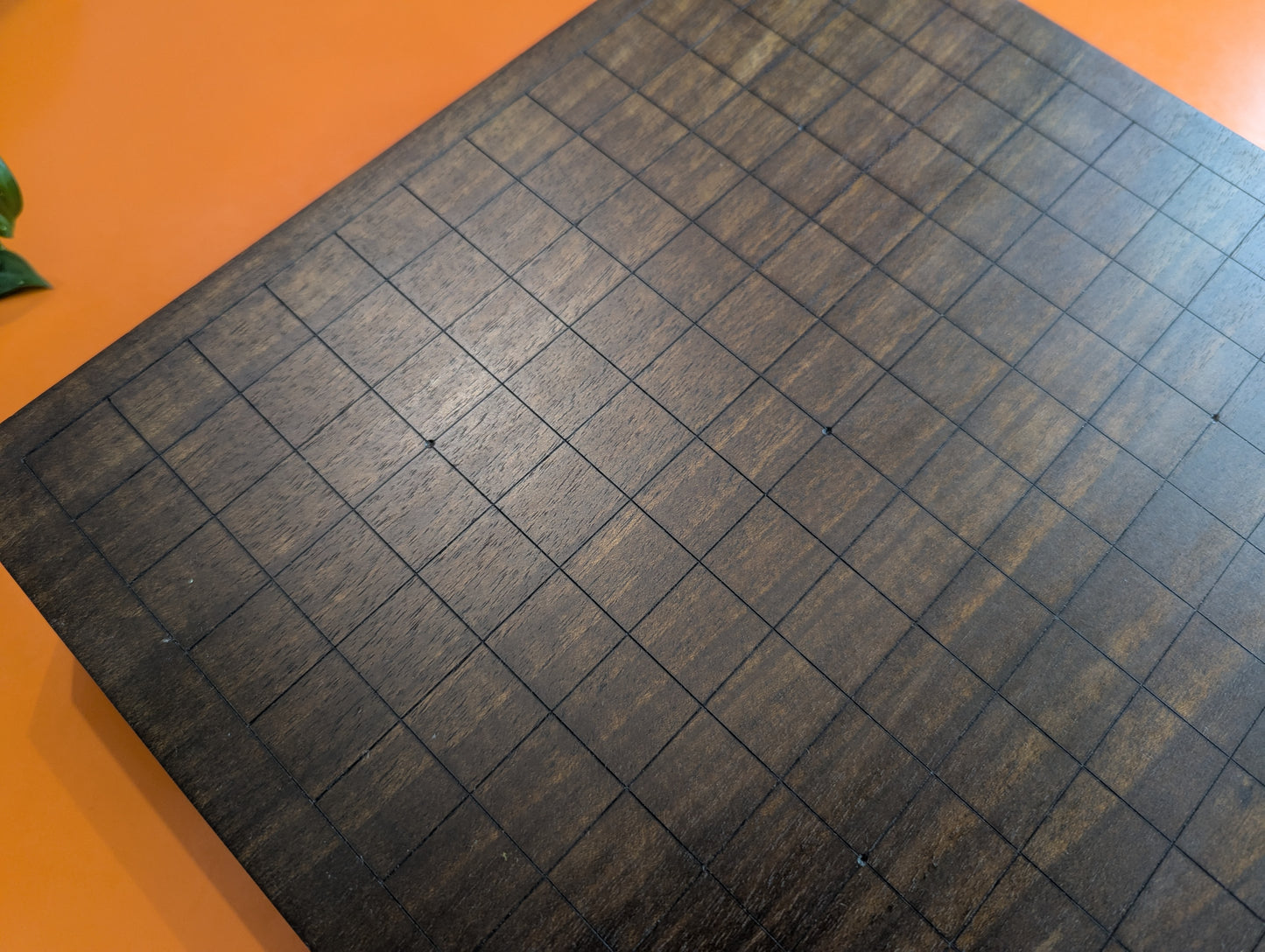 13x13 solid Walnut game Go board. Hand carved lines