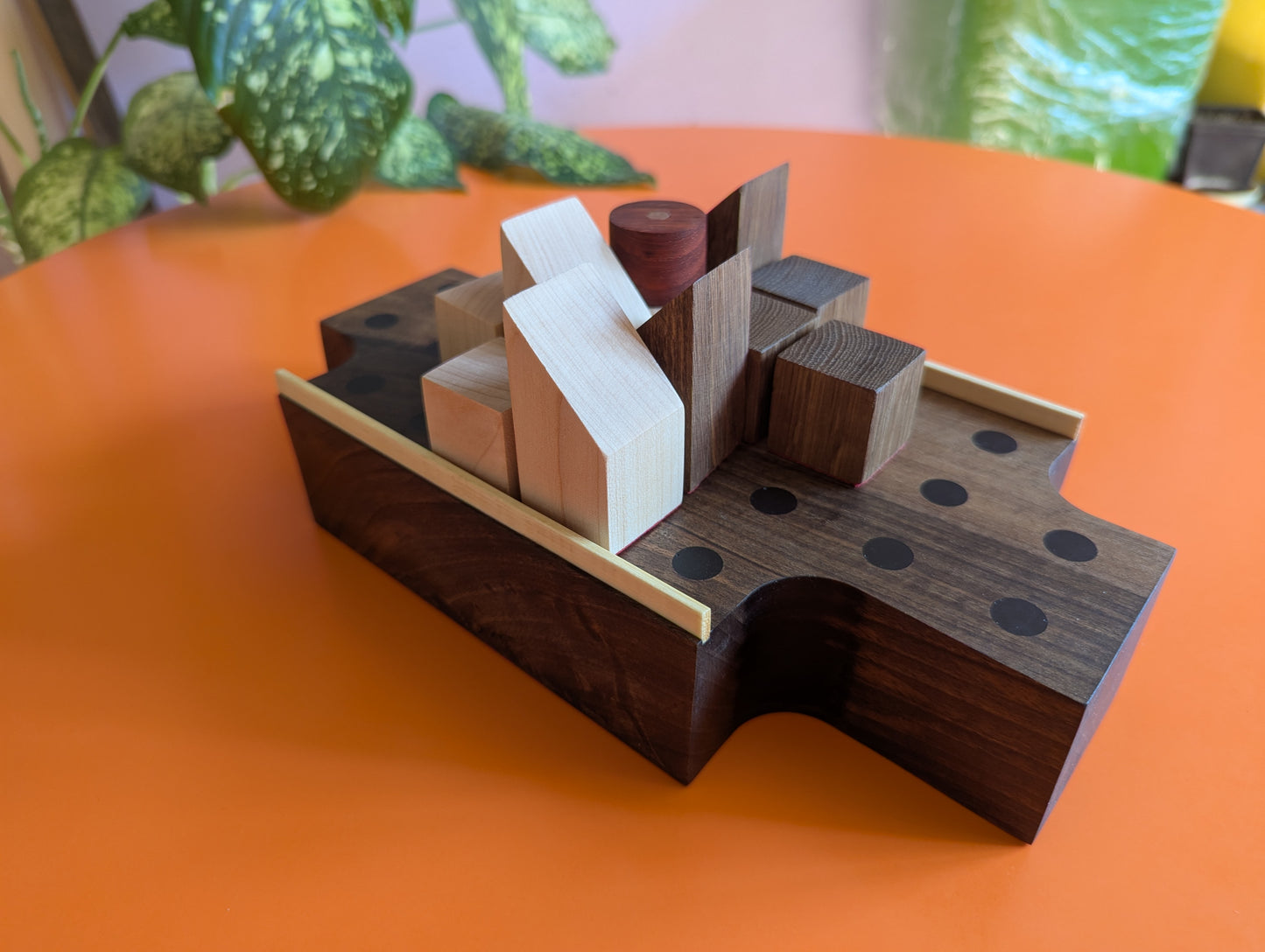 Thick solid walnut Push Fight game set. Magnetic pieces. Handmade