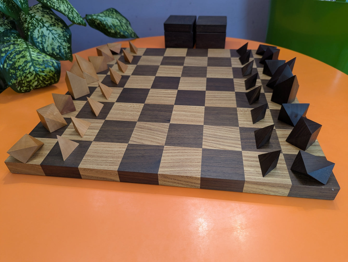 Cubic Chess Set by Charles O. Perry. Handmade wooden reproduction