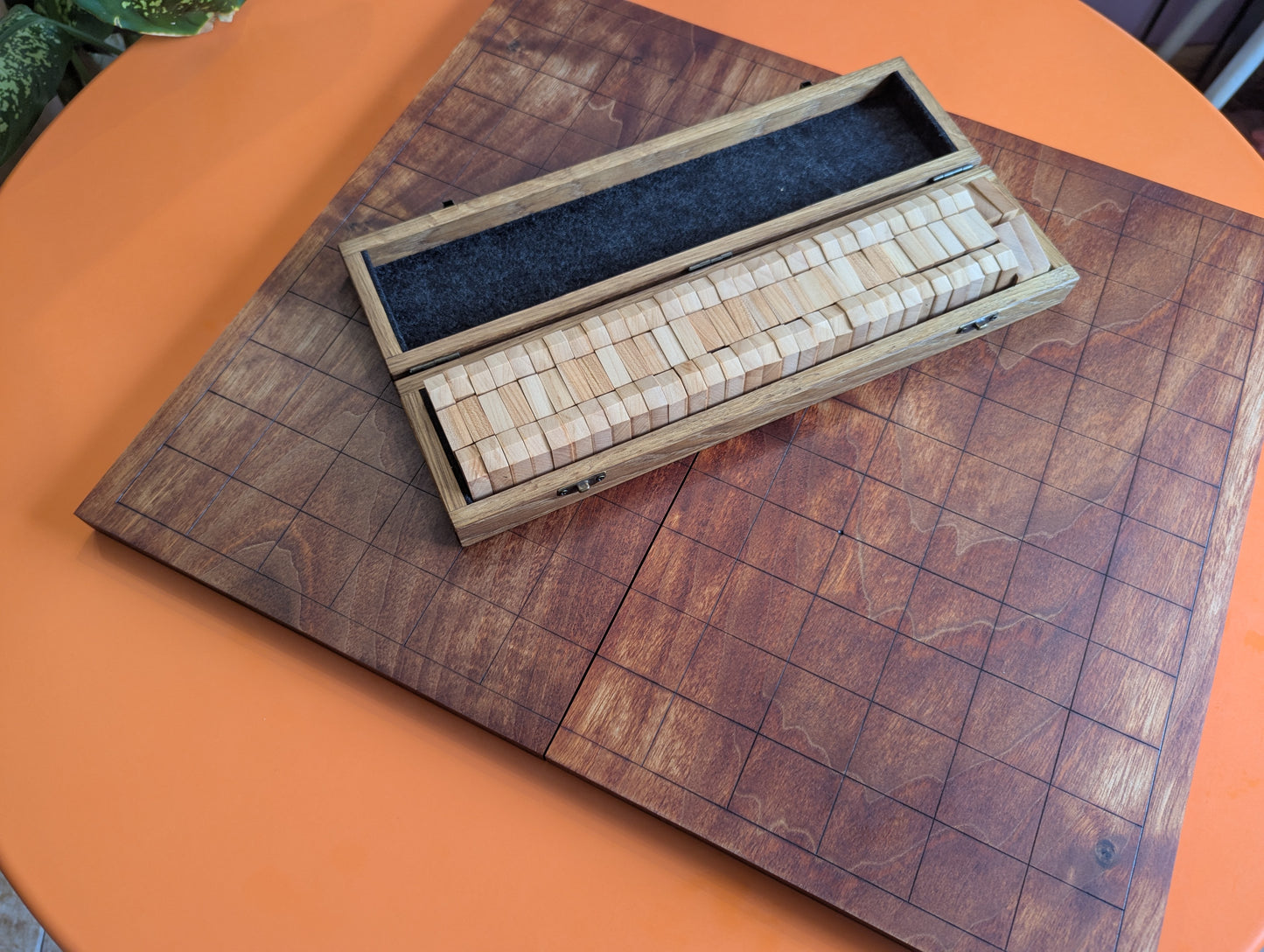 Foldable Chu Shogi game set. Handmade solid walnut Middle Shogi with thick maple pieces