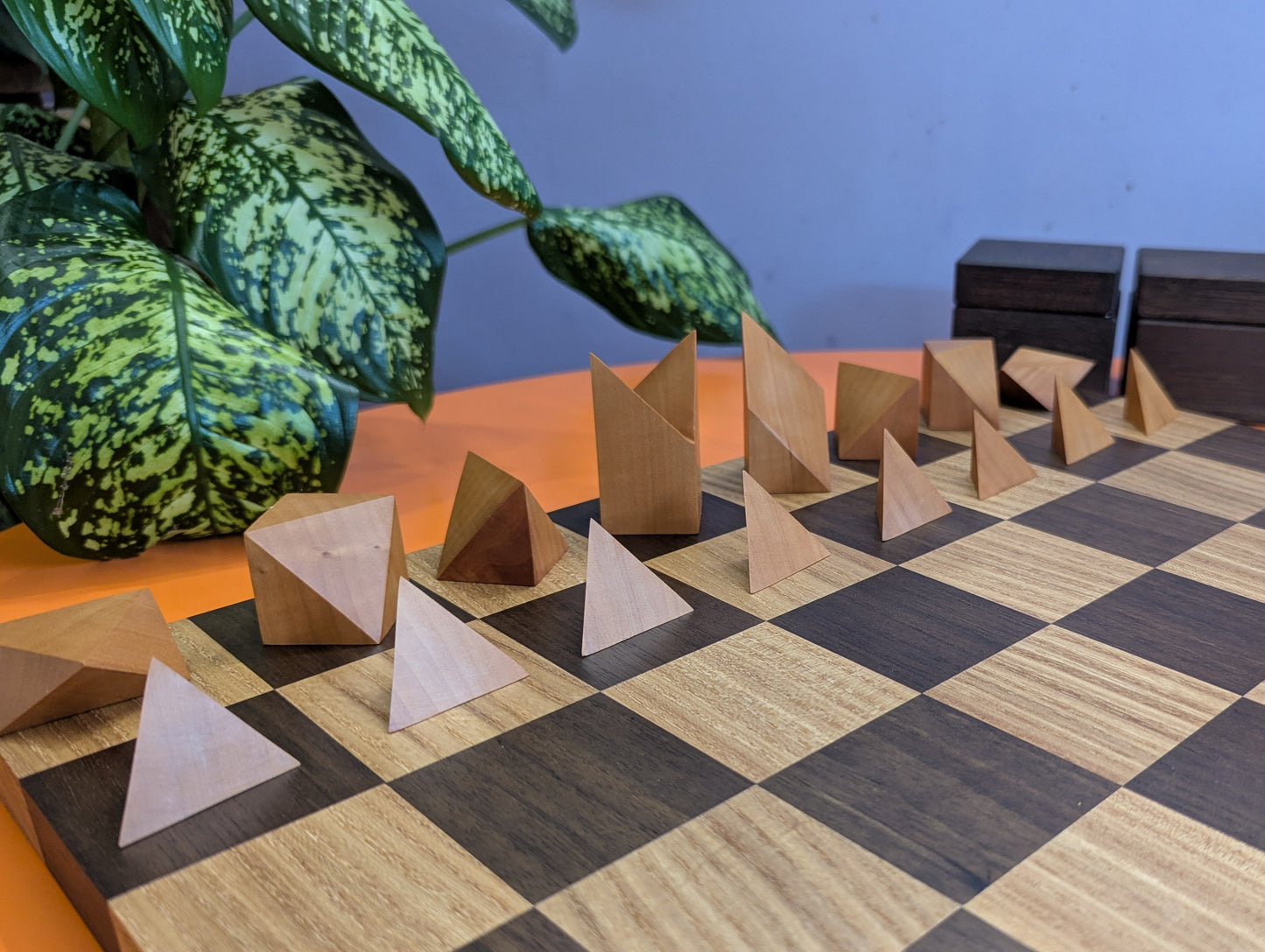 Cubic Chess Set by Charles O. Perry. Handmade wooden reproduction