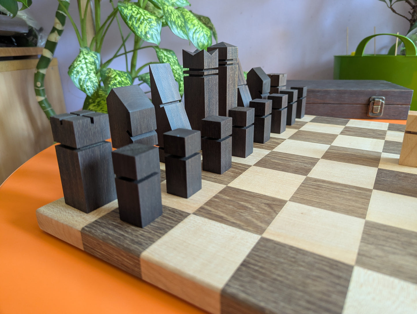 Mid-Century Modern Chess Set. Handmade wooden chess