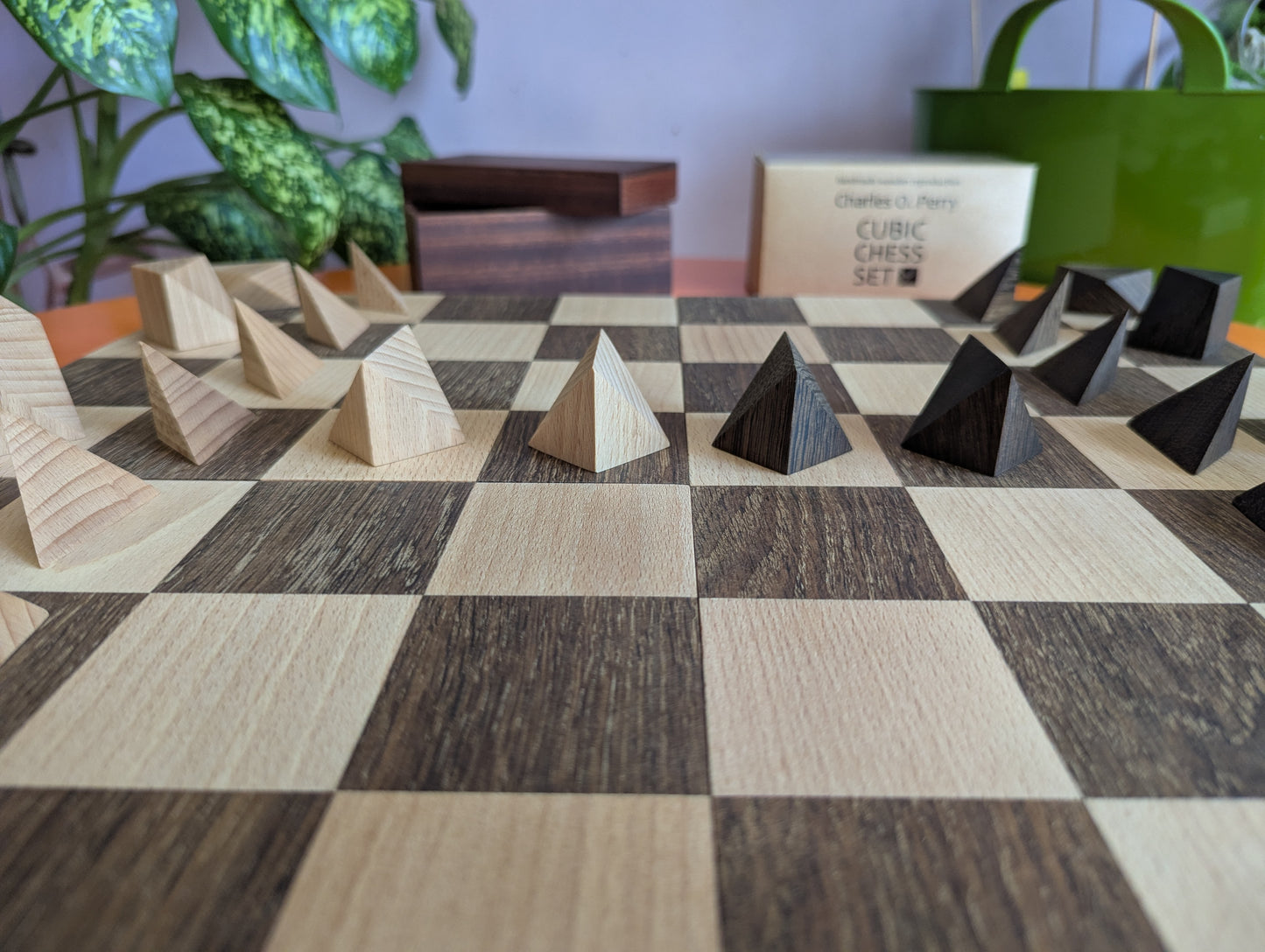Cubic Chess Set by Charles O. Perry. Handmade wooden reproduction