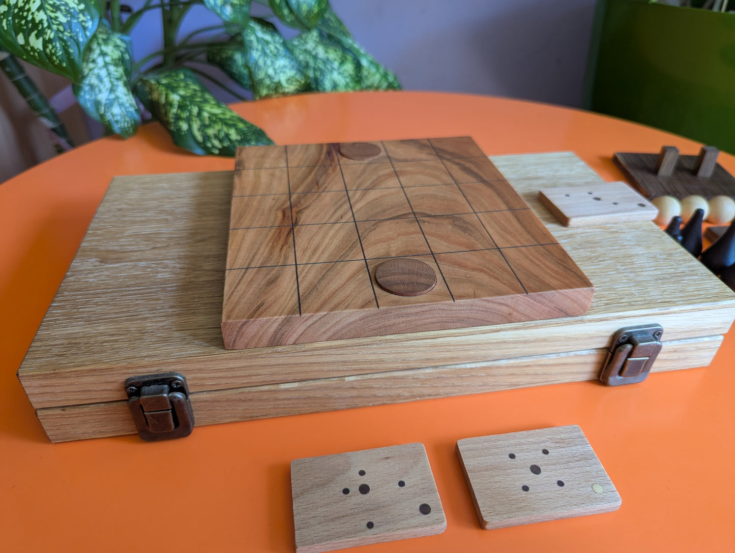 Compact wooden Onitama game set. Hardwood wood tiles. Martial arts game.