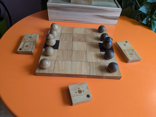 Onitama wooden game set. Beech wood tiles. Martial arts game.