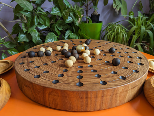 Handmade Fidchell game set. 18.75" round solid elm board