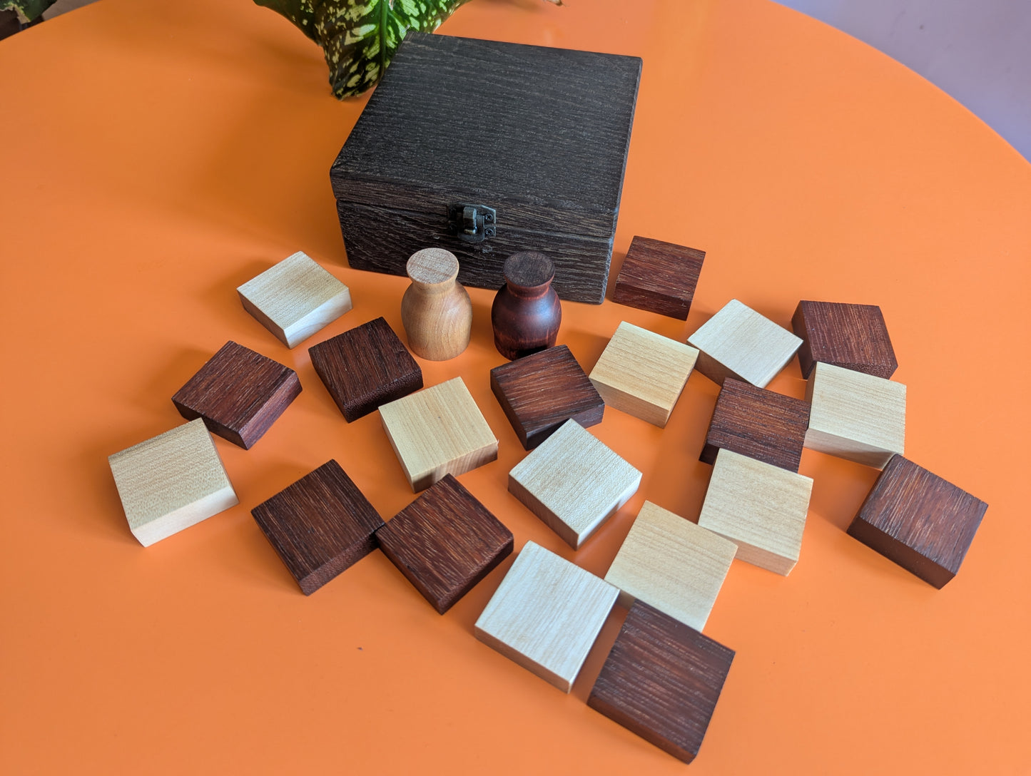 Handmade Wooden Volterra game set. Sucupira wood and Maple wood.