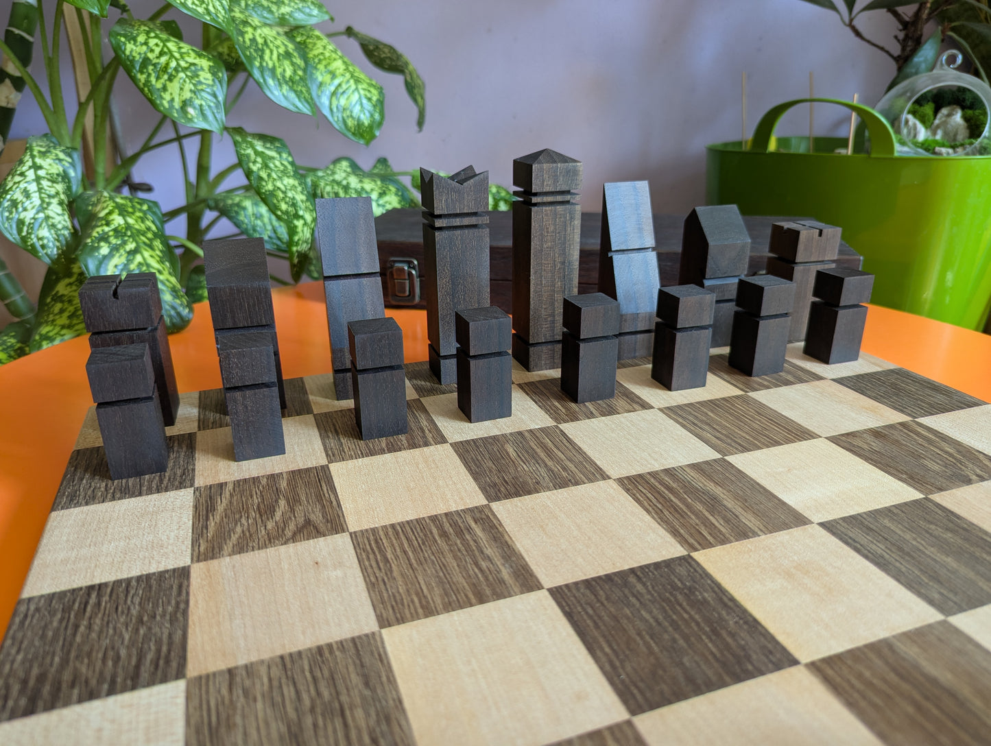 Mid-Century Modern Chess Set. Handmade wooden chess