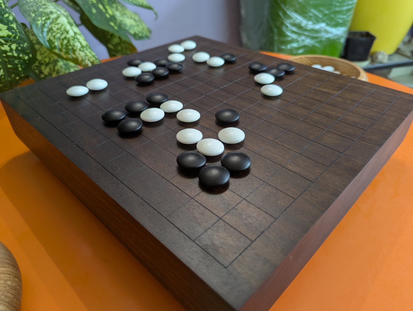 13x13 solid Walnut game Go board. Hand carved lines