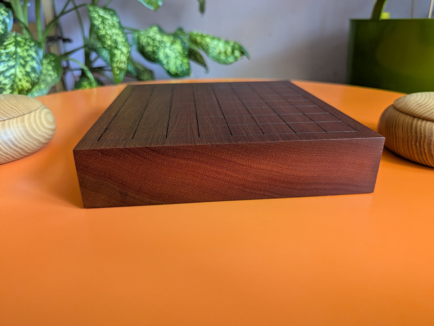 Redwood 9x9 game Go set. Hand carved solid wood Goban.