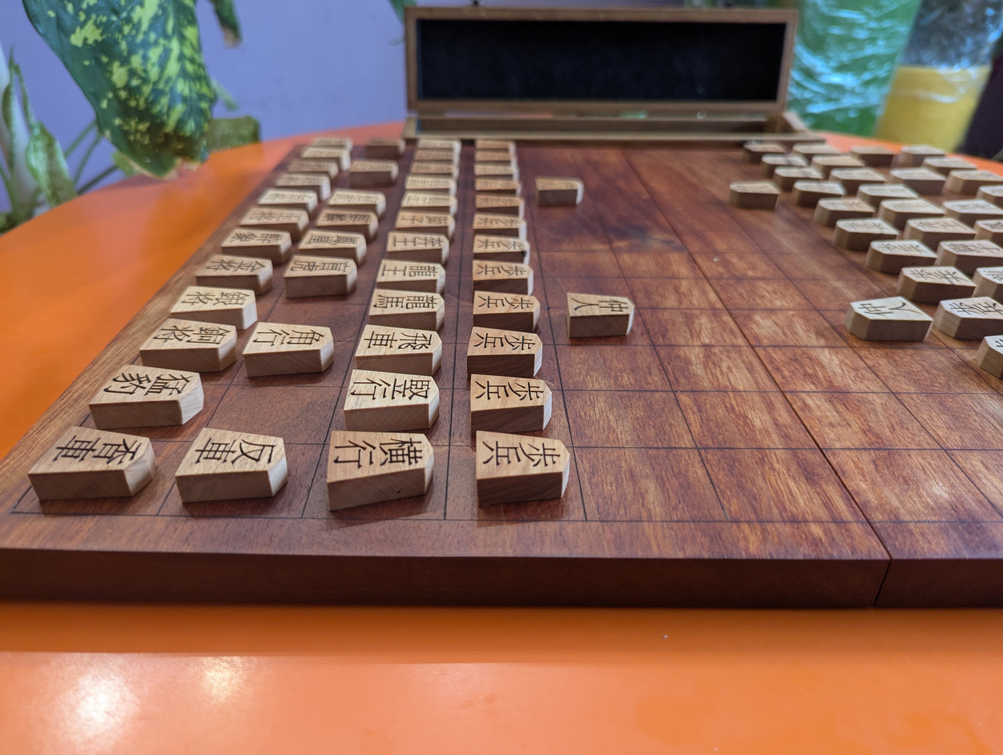 Foldable Chu Shogi game set. Handmade solid walnut Middle Shogi with thick maple pieces