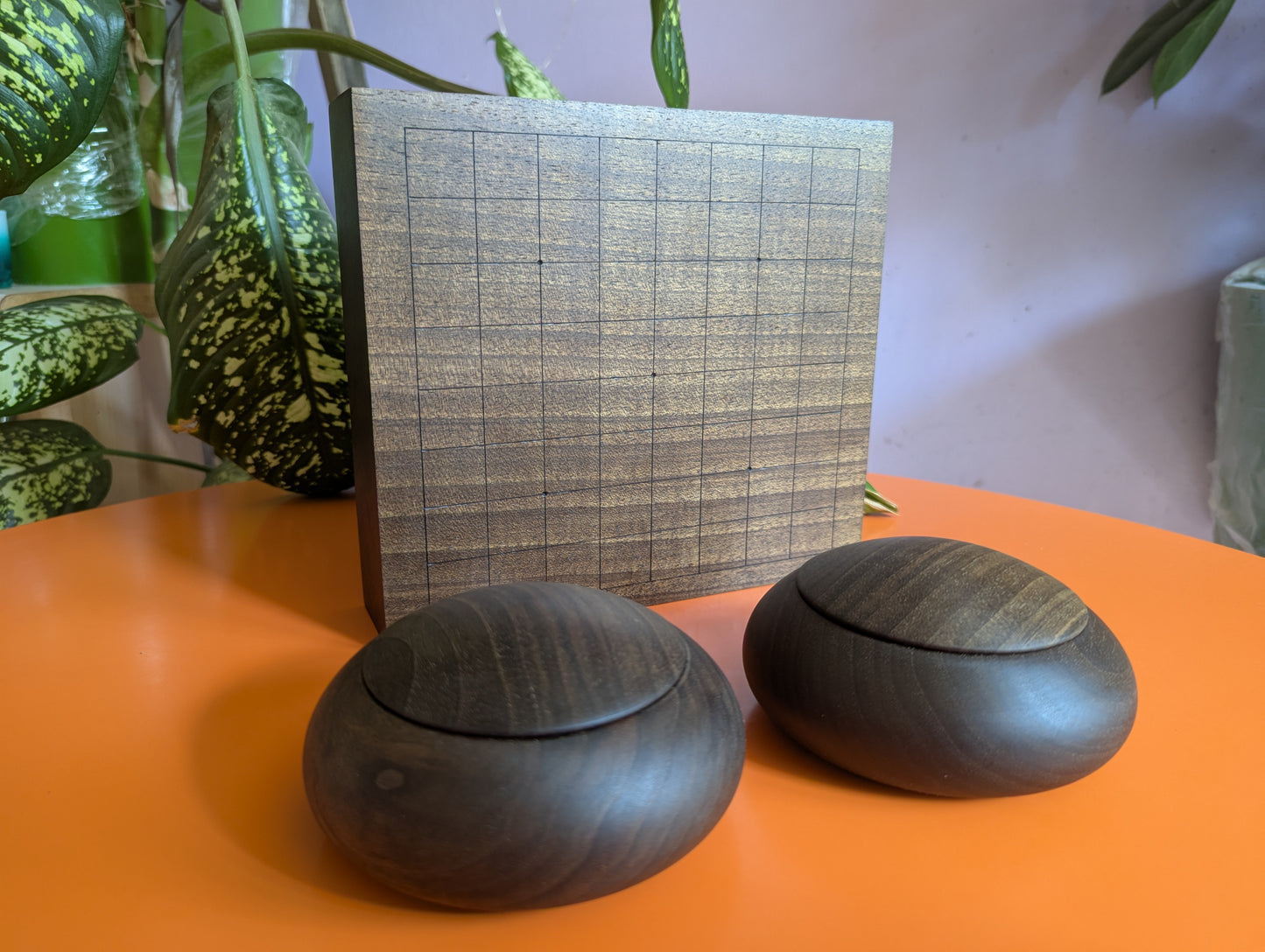 Solid walnut 9x9 Goban. Legless Hand carved game Go board