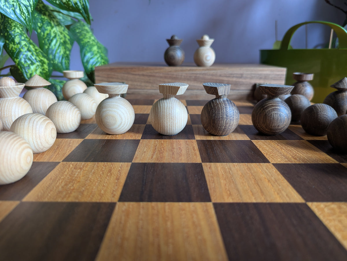 Modern minimalist chess set, 2022, Ukraine. Handmade wooden chess