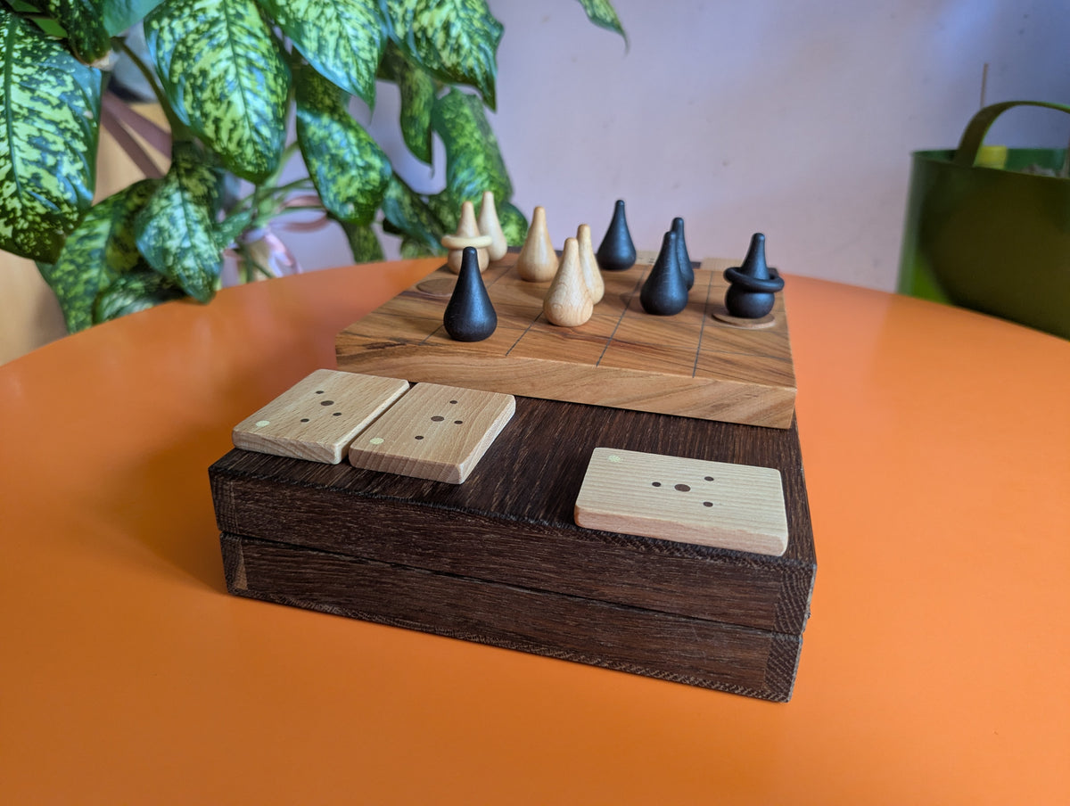 Wooden Onitama game set. Hardwood wood tiles. Martial arts game.