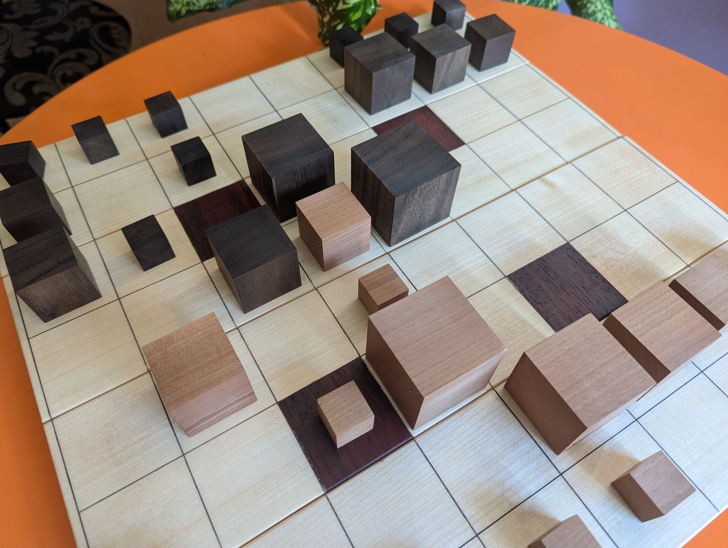 Abstract Cubic Arimaa set. Handmade foldable wooden game set