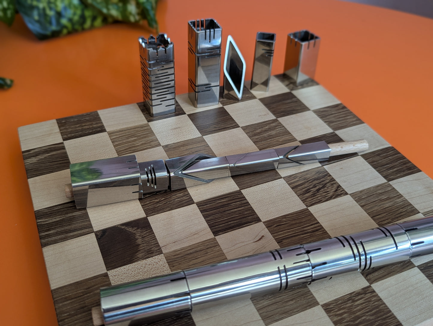 Compact Foldable Stainless Steel Chess Set with Wooden Chessboard/box. Handmade.