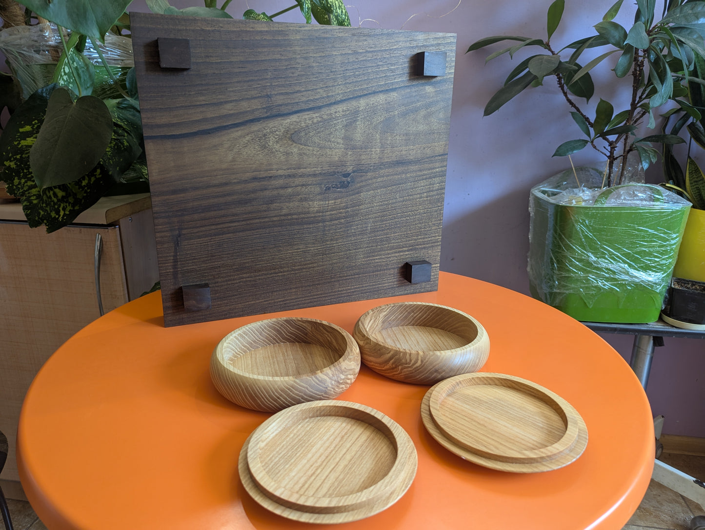 Game Go set 19x19 solid walnut hand carved game Go board. Hardwood board
