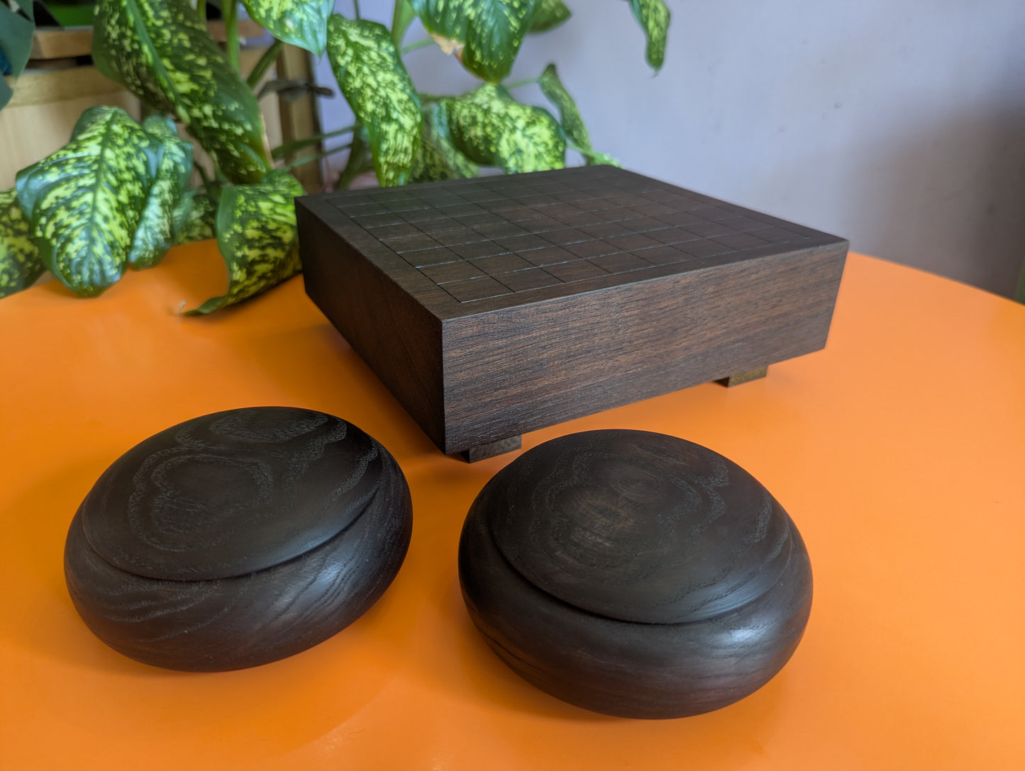 Black walnut 9x9 Goban. 3.4" hand carved game Go board
