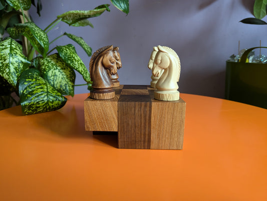 Guarini's chess puzzle. Handmade hardwood pieces.