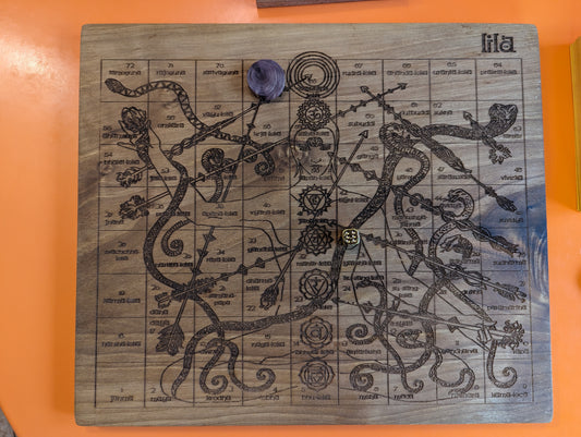 Solid walnut wood Leela game set. 15" wooden yoga board game of self-knowledge.