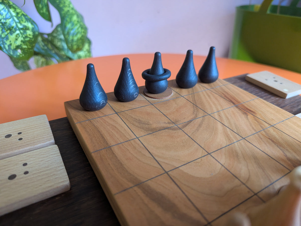 Wooden Onitama game set. Hardwood wood tiles. Martial arts game.