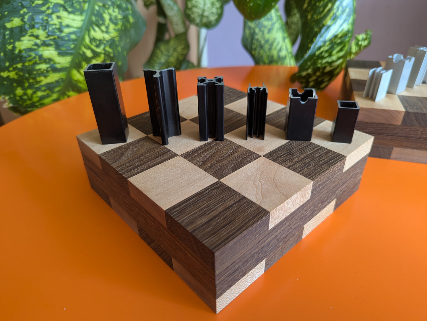 Handmade compact Aluminium Chess Set with Wooden chessboard/boxes