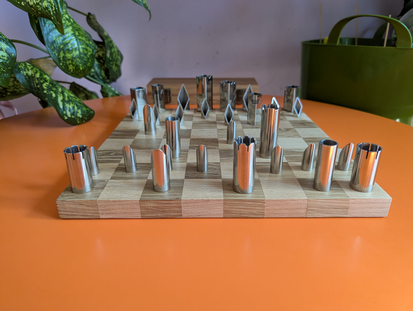 2.3" King Handmade Stainless Steel Chess Set. Square vs Round