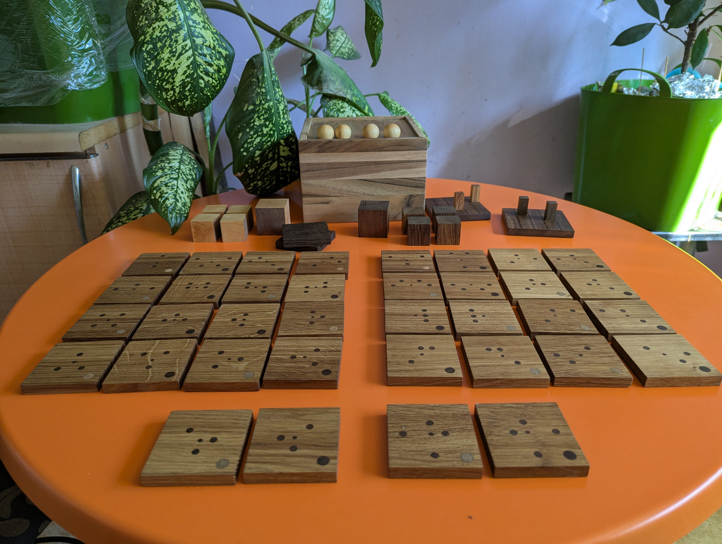 Cubic Onitama wooden game set. Hardwood wood tiles. Martial arts game.