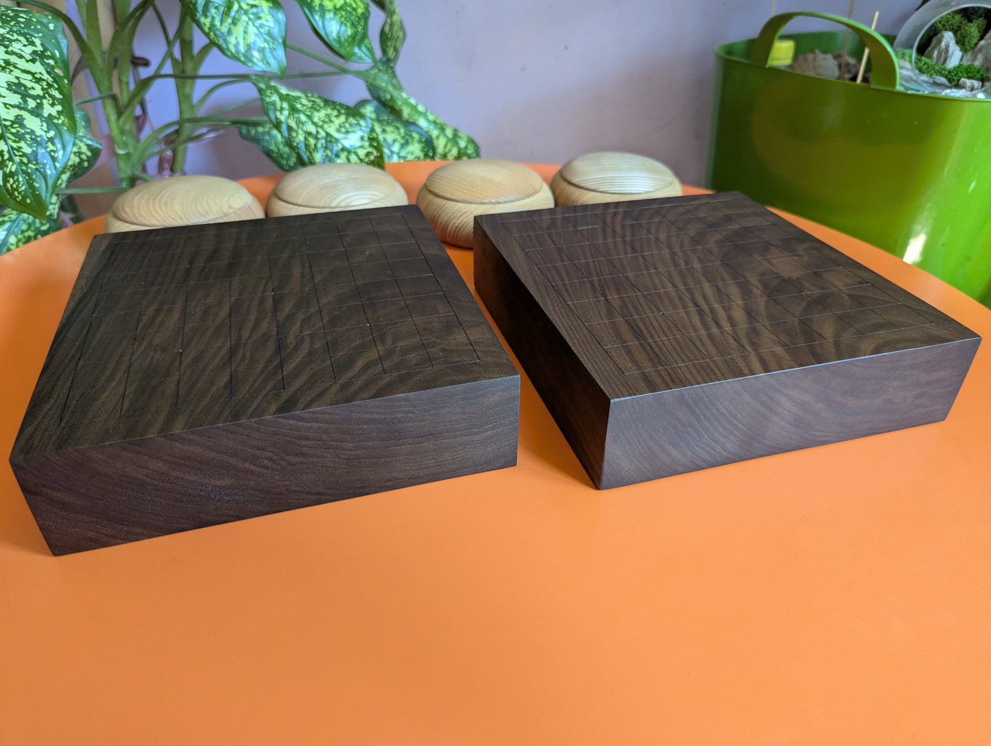 Solid walnut 9x9 Goban. Legless Hand carved game Go board