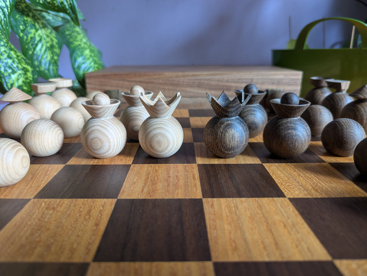 Modern minimalist chess set, 2022, Ukraine. Handmade wooden chess