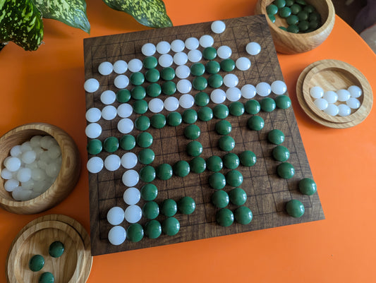 13x13 solid Walnut game Go board. Hand carved lines