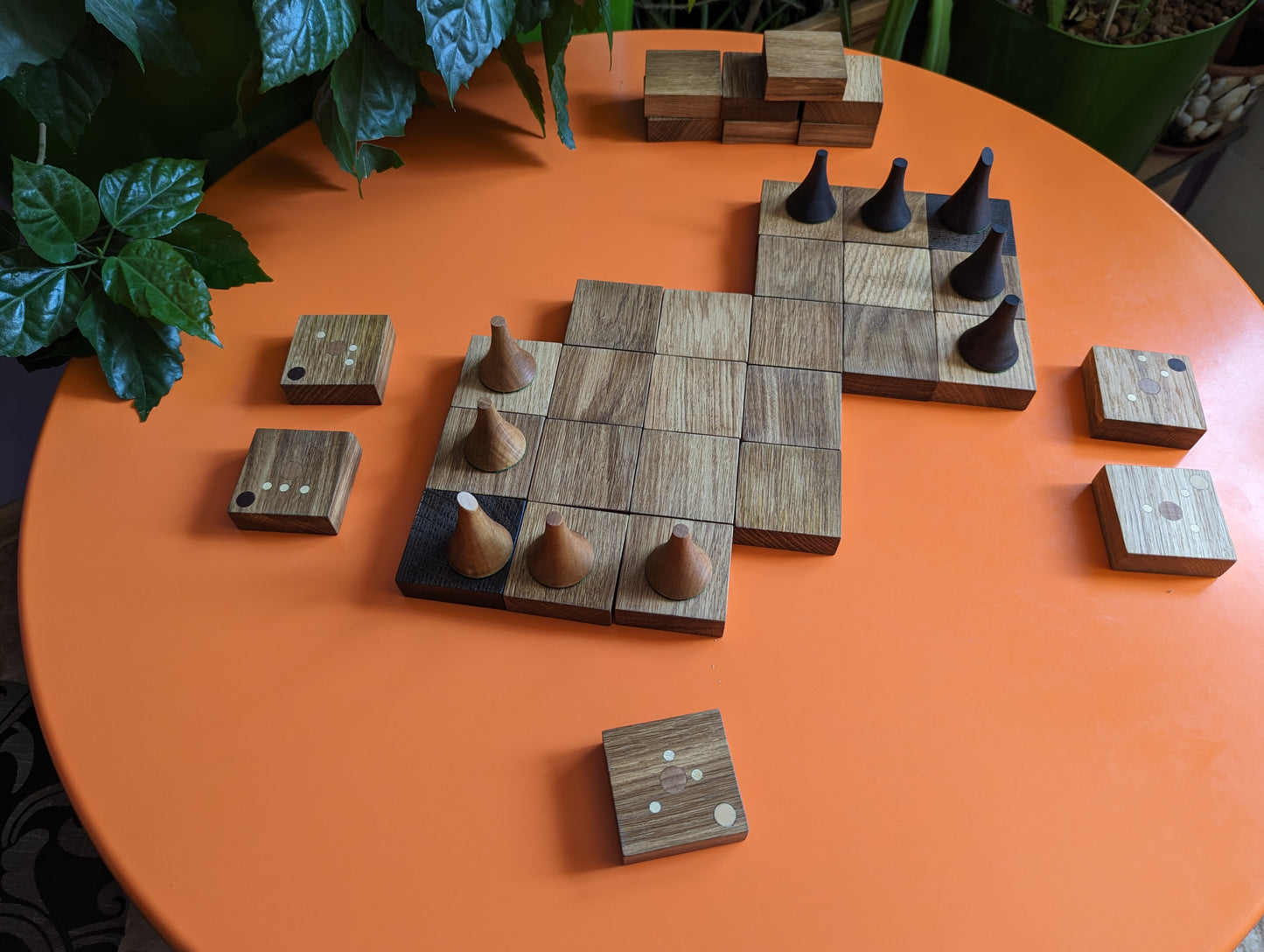 Onitama wooden game set. Oak wood tiles. Martial arts game.
