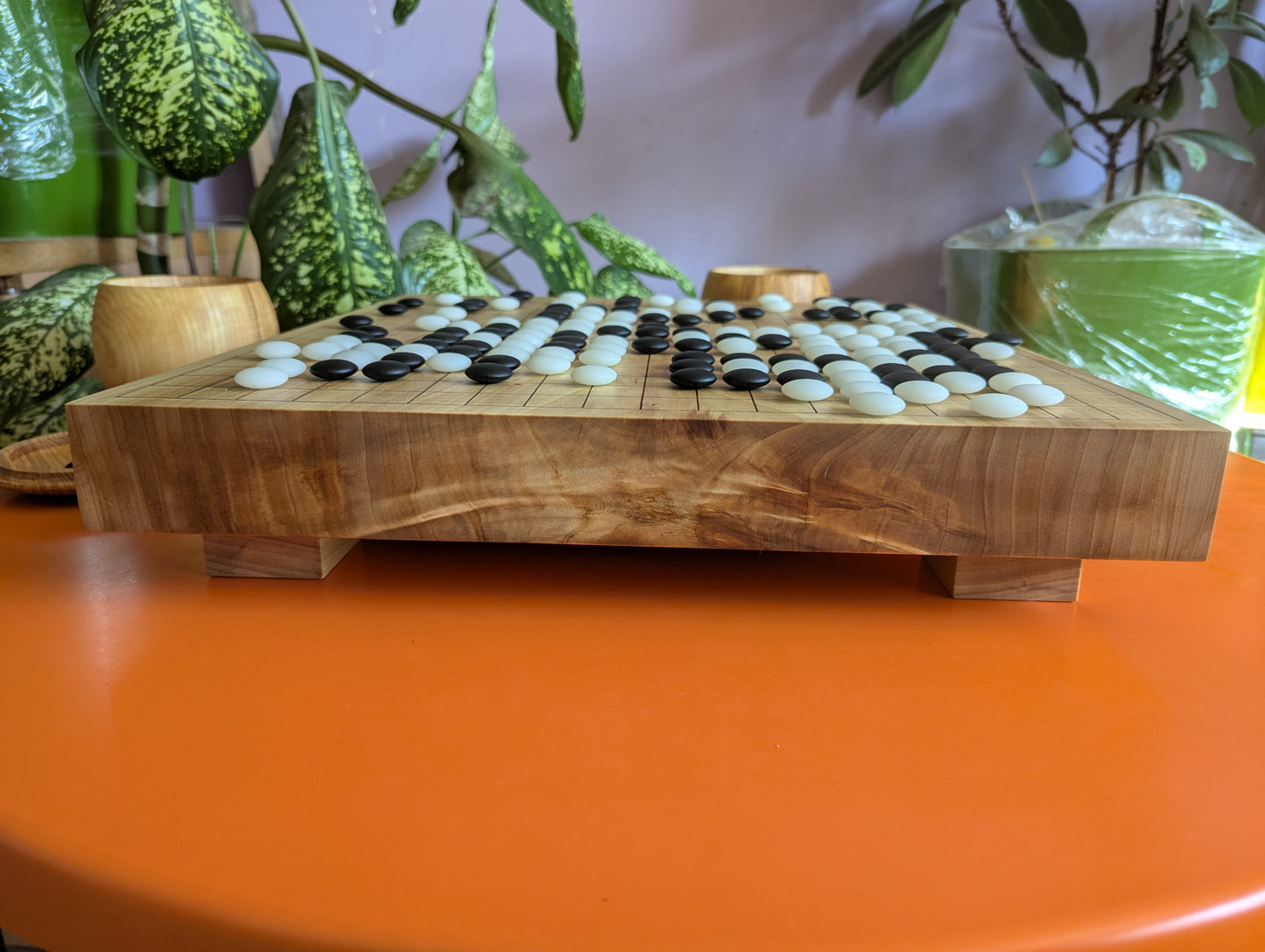 Full Goban solid wood hand carved 19x19 game Go board. Hardwood board