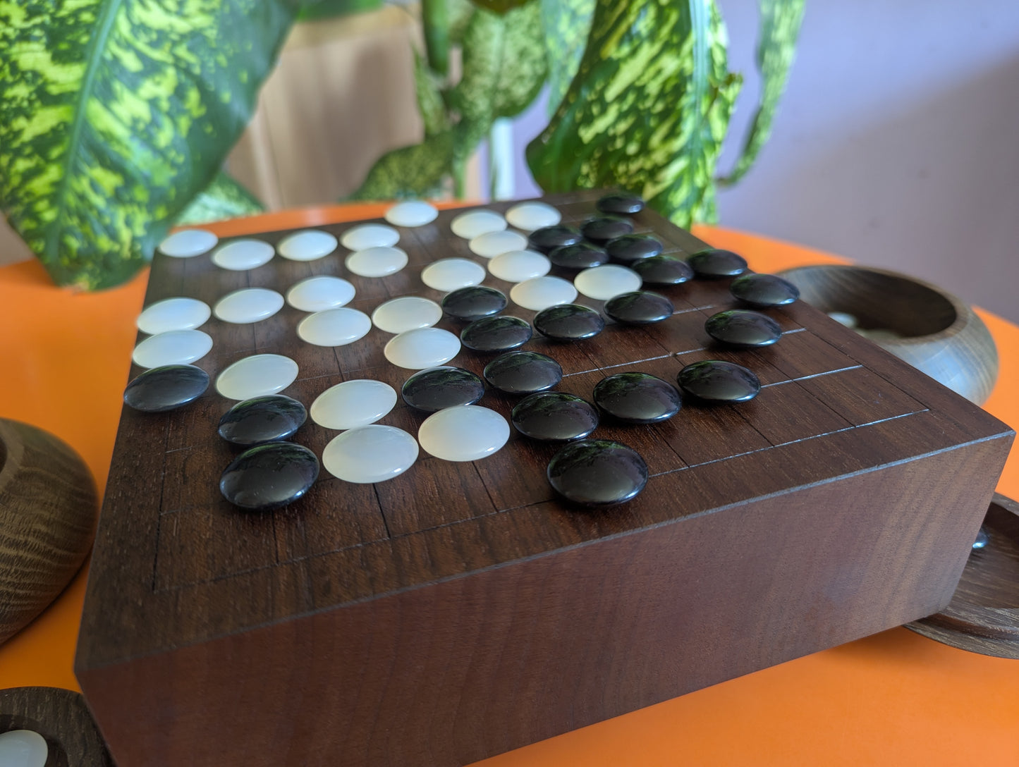 Black walnut 9x9 Goban. 3.4" hand carved game Go board