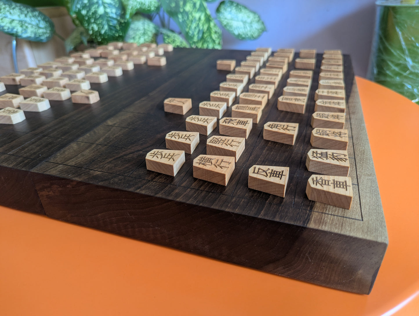Chu Shogi game set. Foldable Handmade solid walnut Middle Shogi with thick maple pieces. Traditional Japanese games.