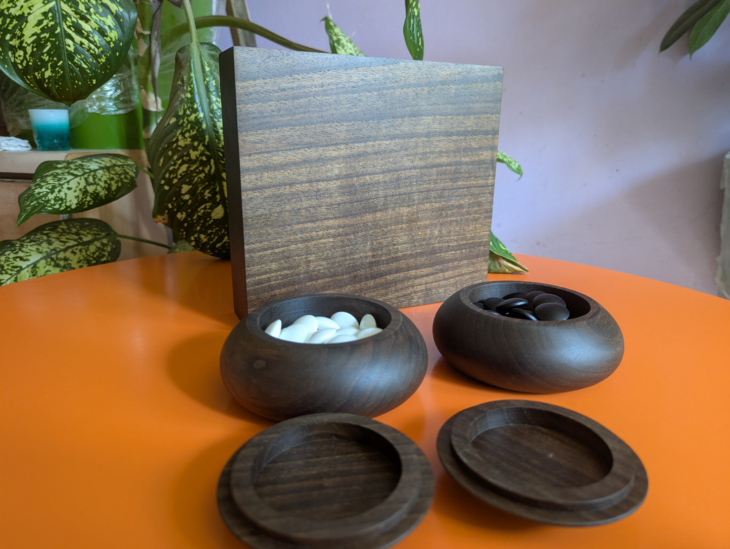 Solid walnut 9x9 Goban. Legless Hand carved game Go board